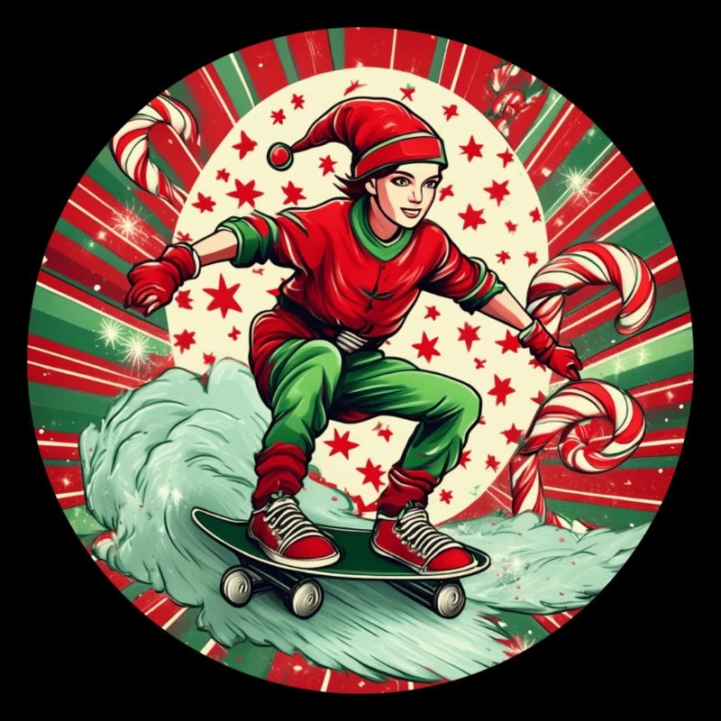 Christmas Elf Skateboarding