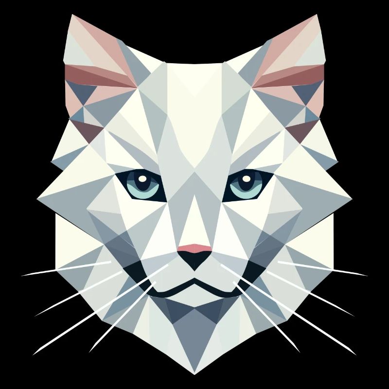 Geometric elegance: White cat in facets