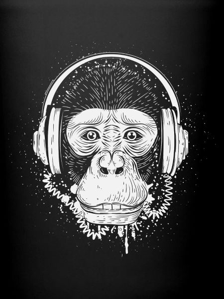 Chimpanzé avec des écouteurs