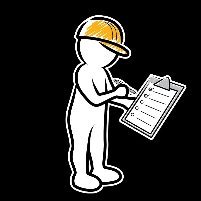 Male with helmet and checklist at construction site