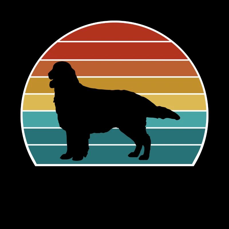 Flat-Coated Retriever Dog Silhouette Vintage Sunse