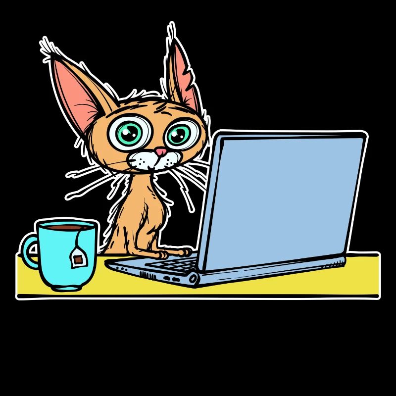 Laptop Home Office Statement Katze Kaffee Karriere