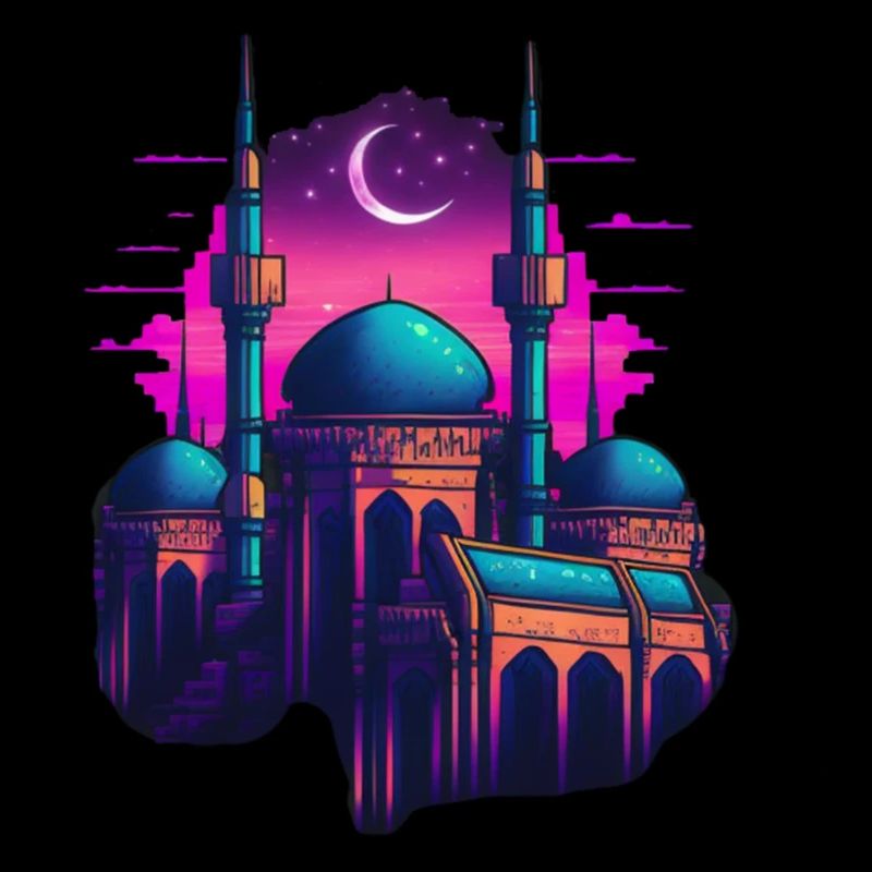 Arabian Cybernights Synthwave Mosque la nuit