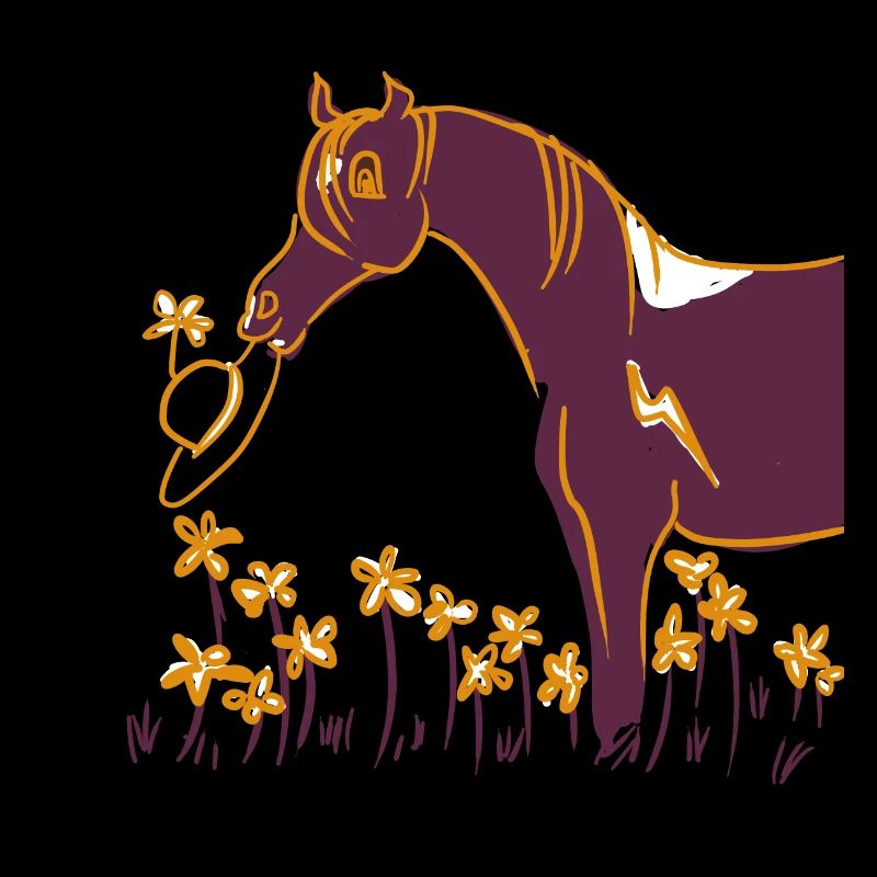Cheval violet avec anneau fleuri