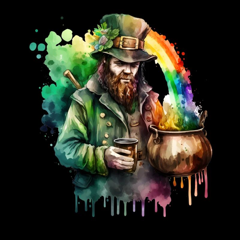 Aquarelles de lutin avec chapeau et pot arc-en-ciel