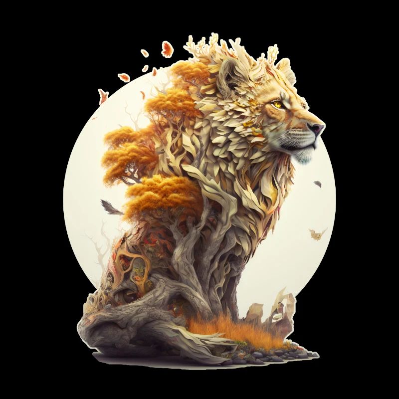 Lion avec corps de savane, design abstrait de lion