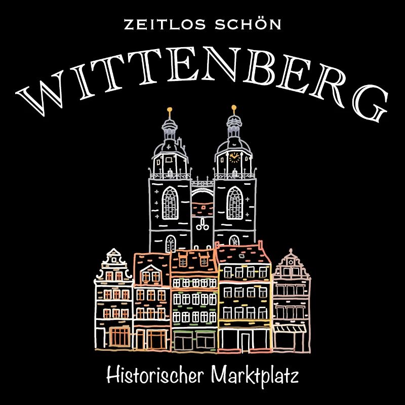 Wittenberg, Marktplatz mit Türmen der Stadtkirche
