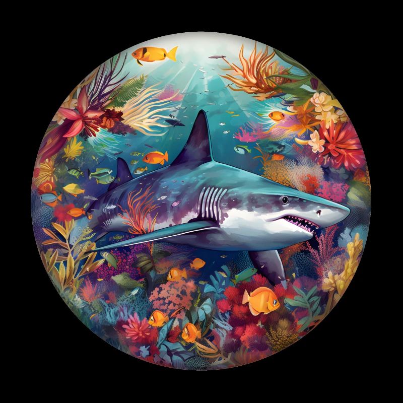 Underwater Shark in Coral Reef Circular Picture