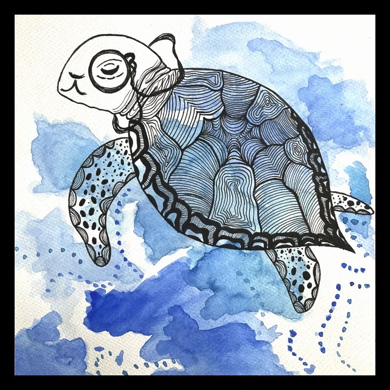 Tortue Monocle Illustration Aquarelle