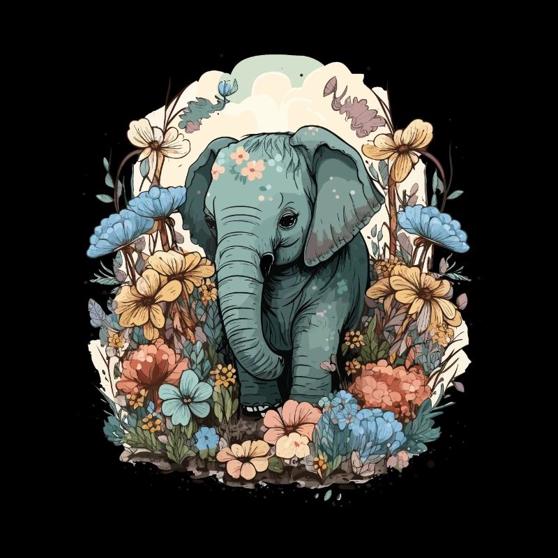 L’éléphant parmi les fleurs