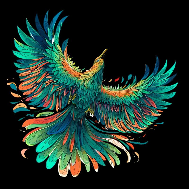Vibrant Phoenix Feathered Flight Design