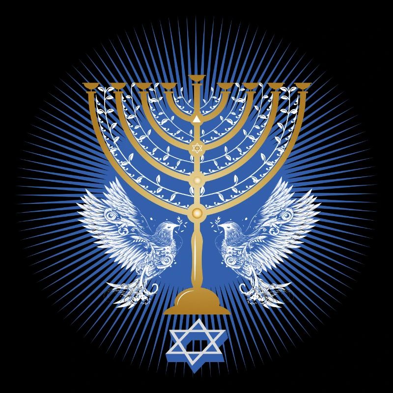 chandelier de Hanoukka doré avec des colombes blanches