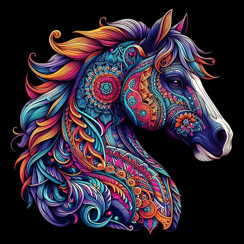 Cheval décoré de Mandalas