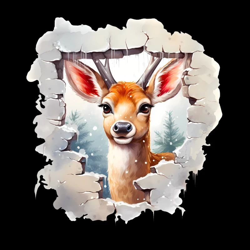 Cerf d’hiver dans le trou dans le mur