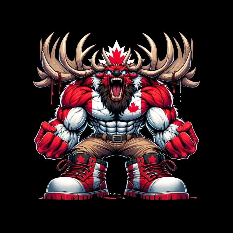 Wapiti du Canada avec drapeau national