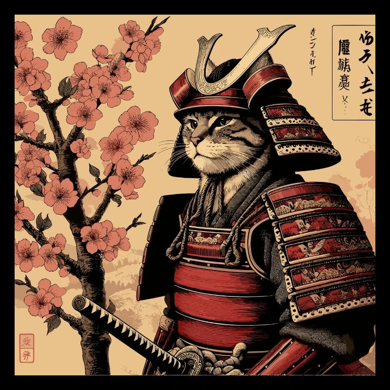 Samurai Katze Kirschblüten
