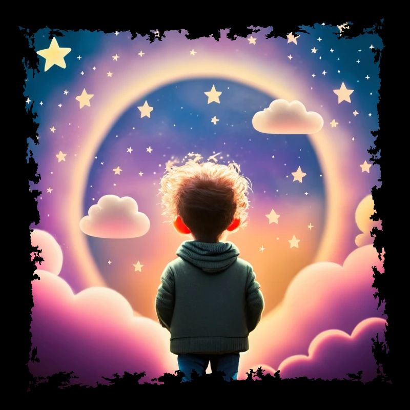 Junge schaut in die Ferne Sternenhintergrund