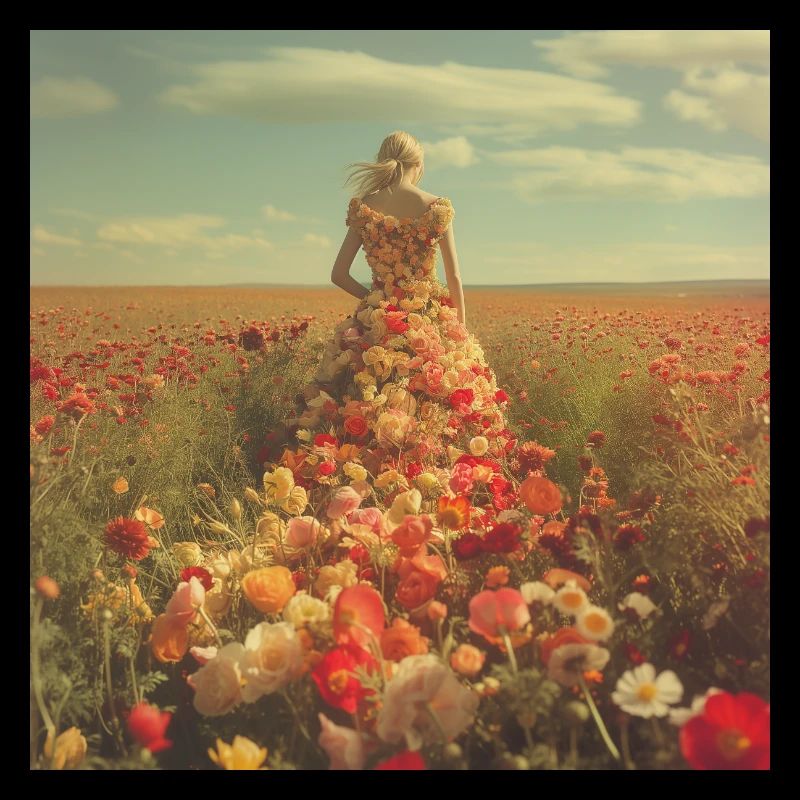 Robe fleurie dans une mer de fleurs