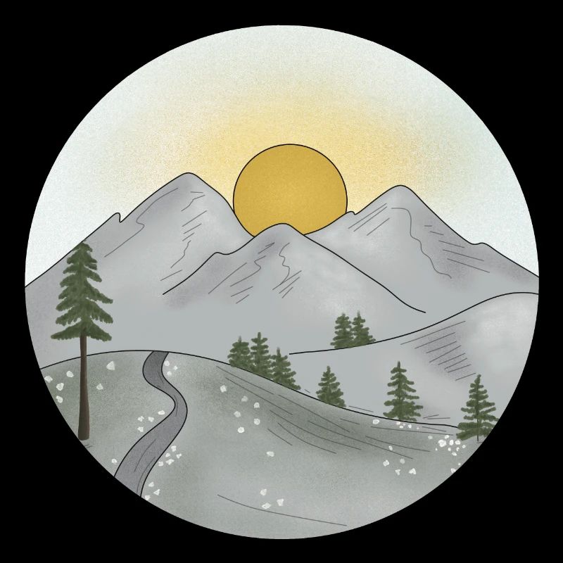 Mountain idyll at sunset in spring