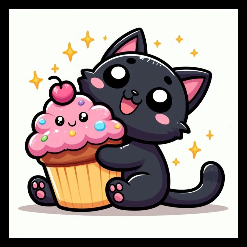 Sweet Kitty Schwarz mit einem Cupcake