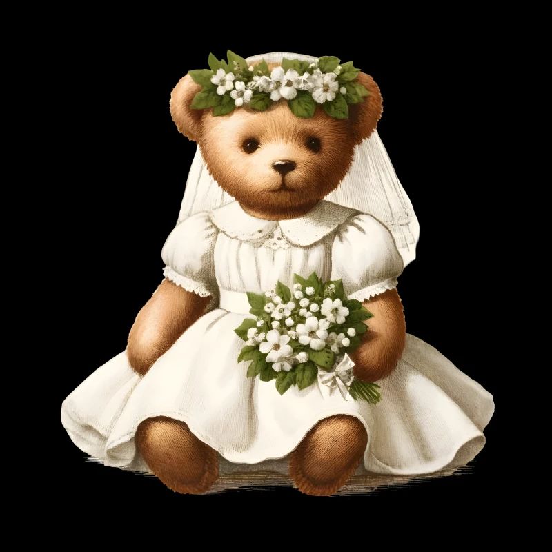 nostalgischer Vintage-Teddy als Braut mit Blumen