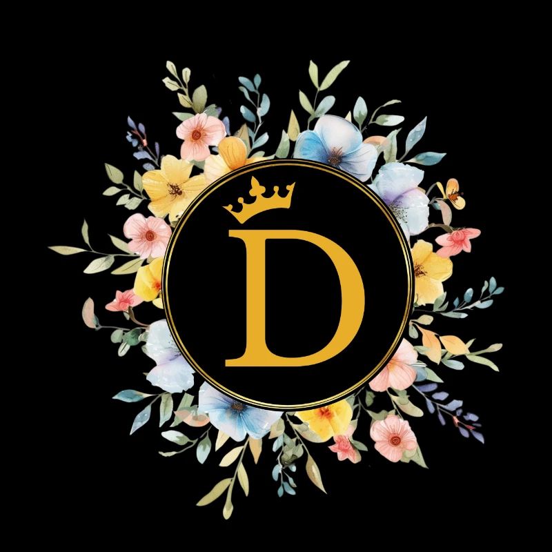 D Monogramme, Cercle de fleurs, Personnalisable