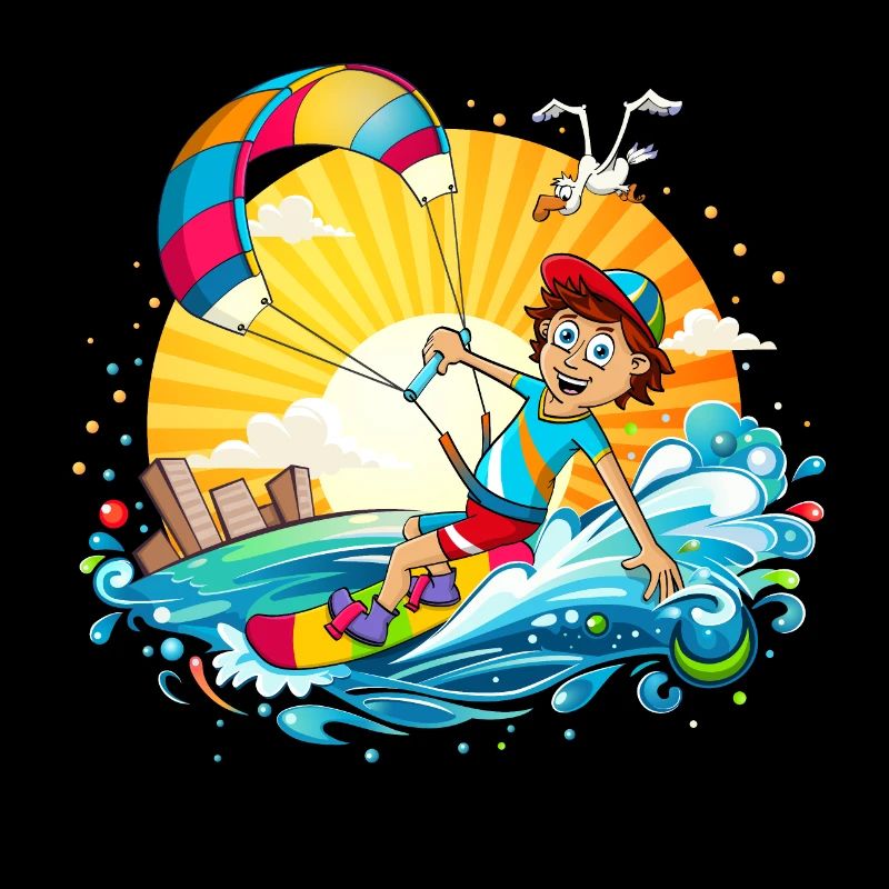 Bunte Illustration eines Kitesurfers