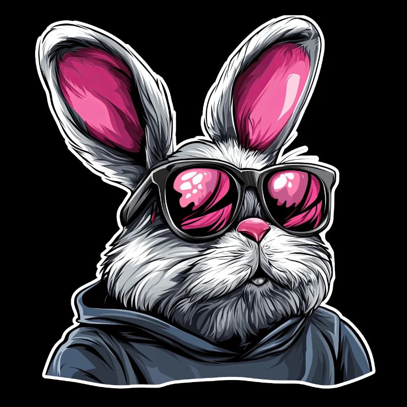 Lapin à lunettes de soleil néon en sweat à capuche