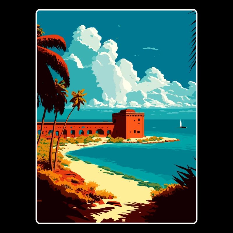 Affiche de voyage souvenir du parc national de Tortugas sèche