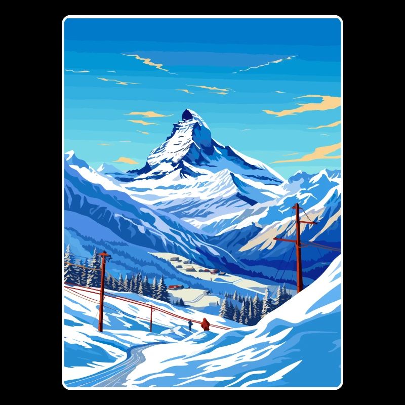 Zermatt Ski Ski Affiche de voyage Peinture souvenir WP