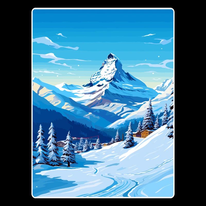 Zermatt Ski Ski Affiche de voyage Peinture souvenir WP