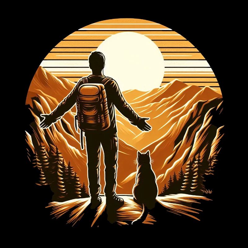 Lever du soleil : Un voyageur et son chat