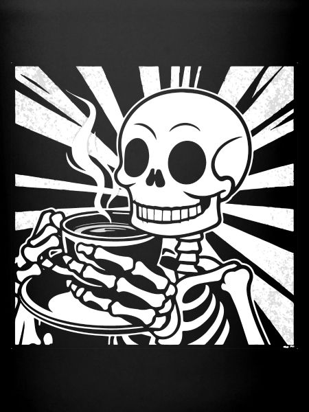 Skeleton drinking coffee