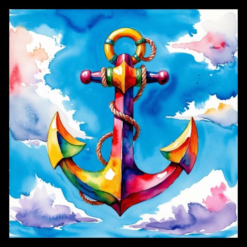 Ancre aquarelle colorée dans le ciel