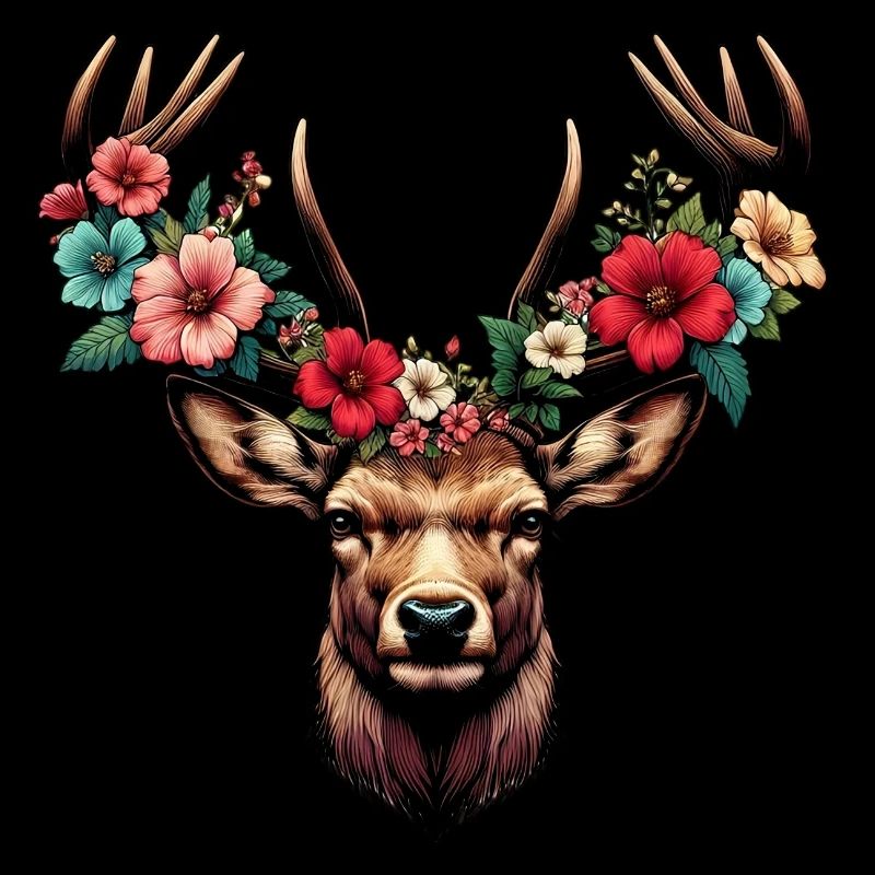 Cerf avec des fleurs