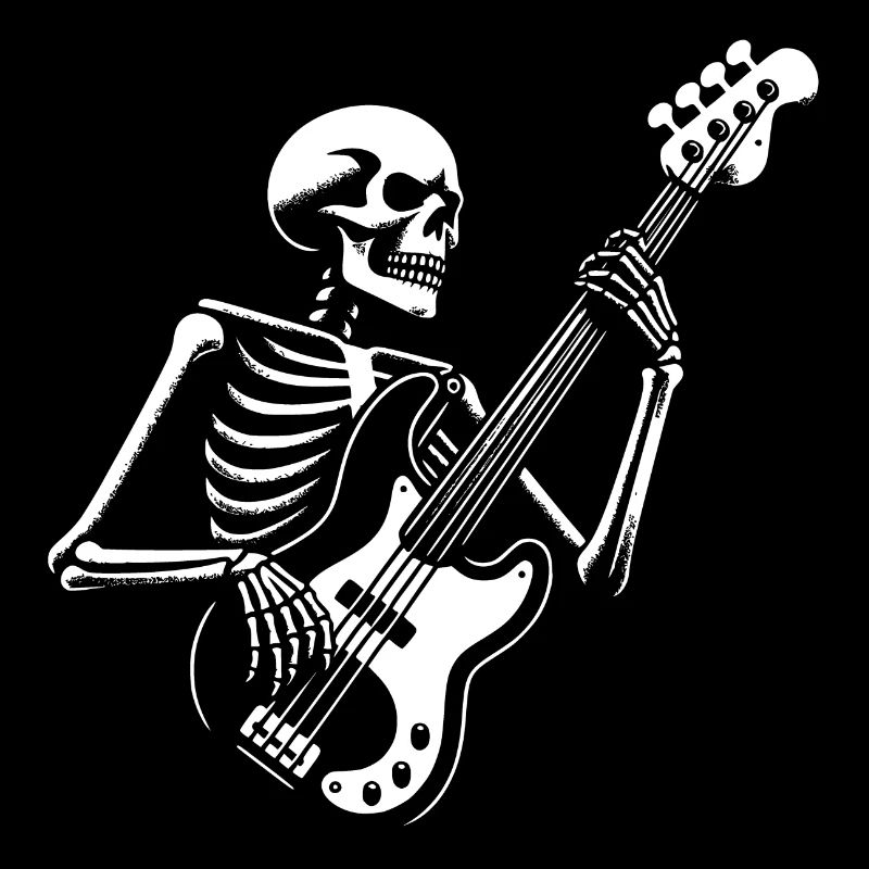 Squelette avec guitare basse. Conception de basses cool