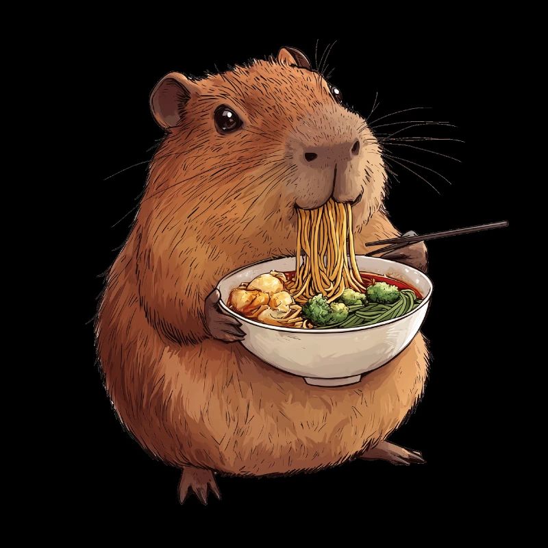 Capybara mange des ramen