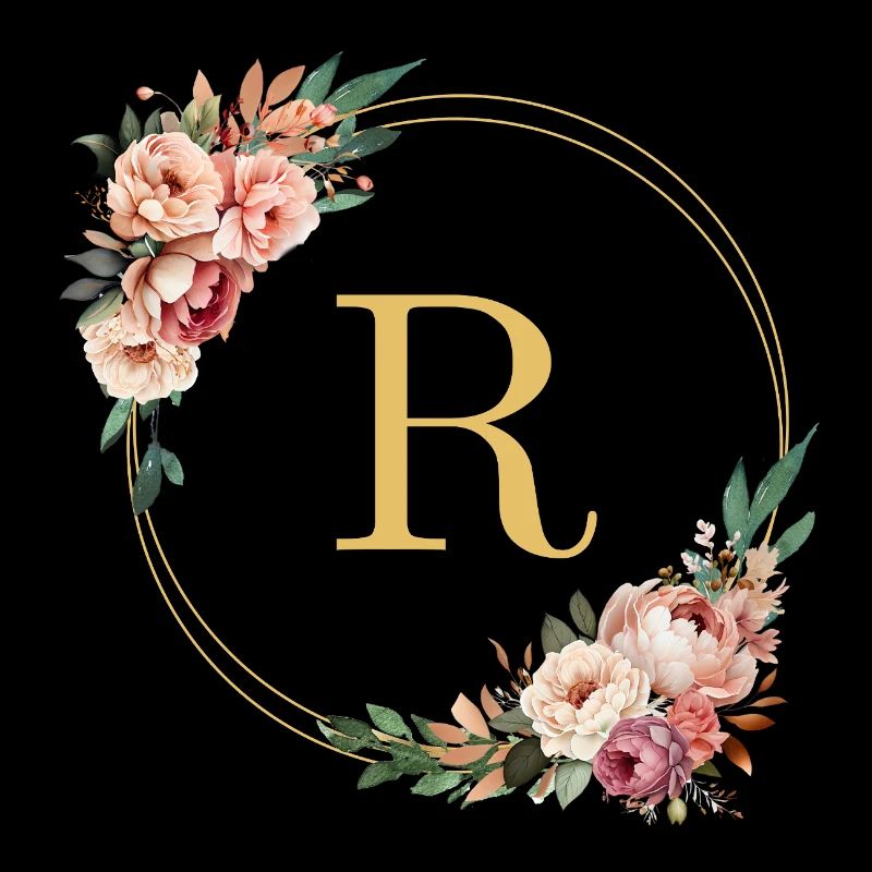R Monogram, Couronne de fleurs, Personnalisable