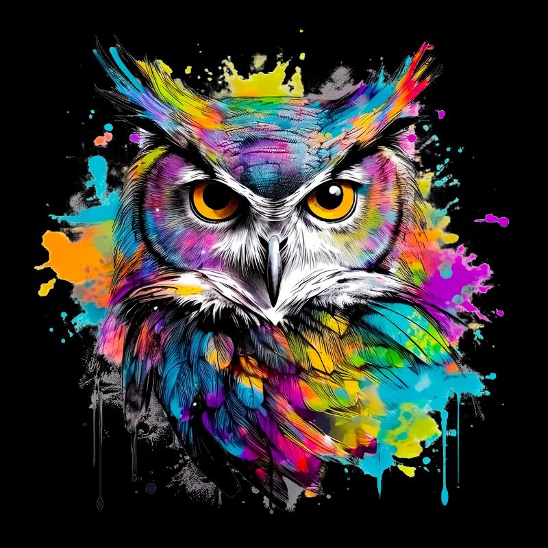 Notre hibou avec des éclaboussures colorées de couleurs