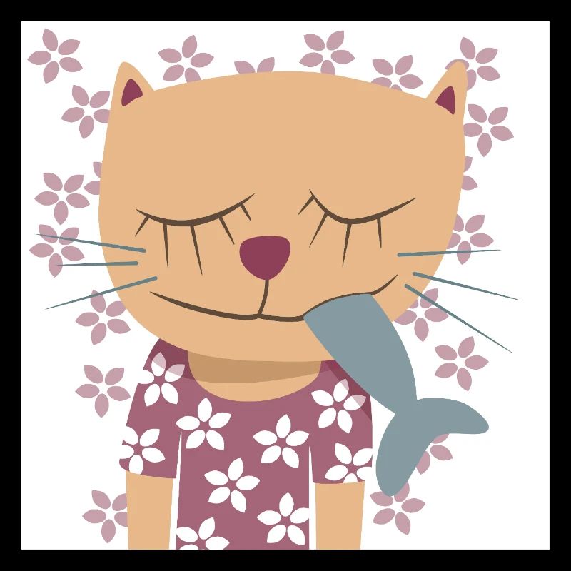 Chat Fleurs Affiche Printemps Pépinière Poisson