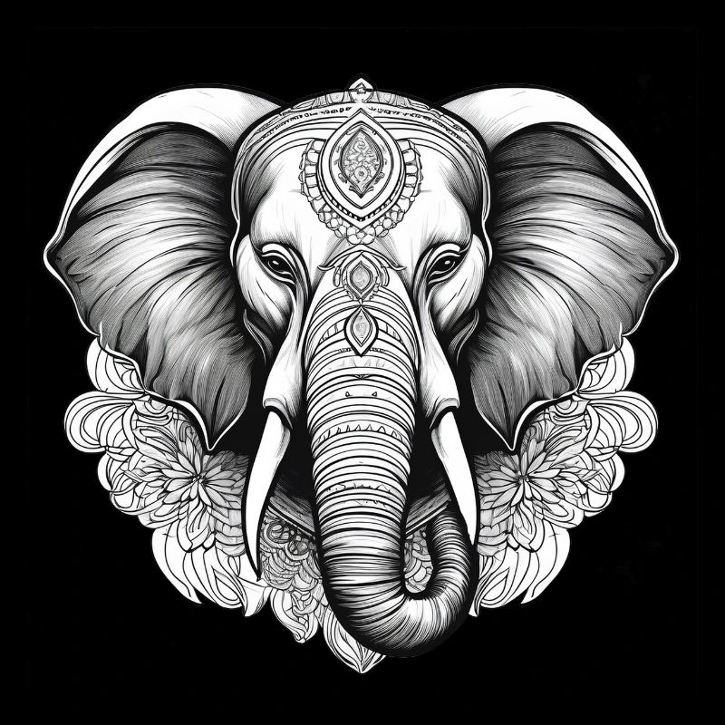 Detaillierte Elefanten-Illustration mit Ornamenten