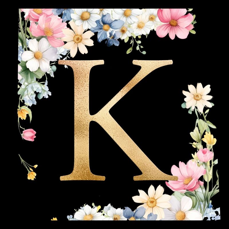 K Monogram, Floral, Personalizable