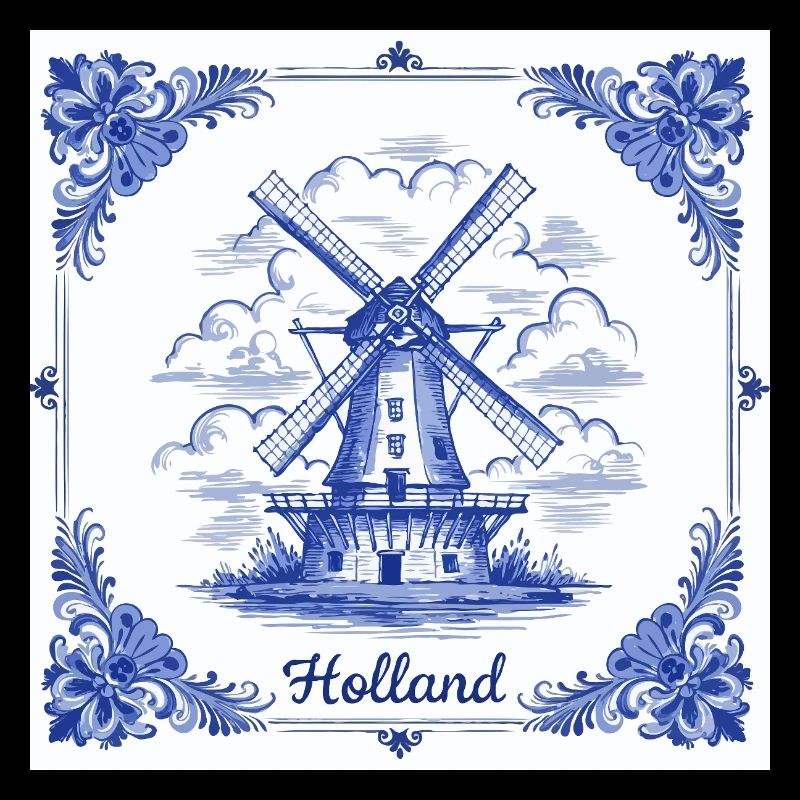 Tuile de moulin à vent bleu de Delft
