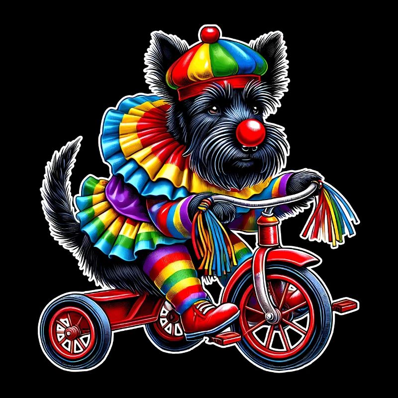 Clown Terrier auf Dreirad