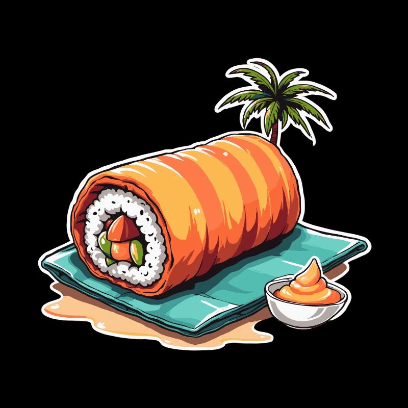Rouleau de sushi tropical - Conception d’aliments de dessin animé amusant