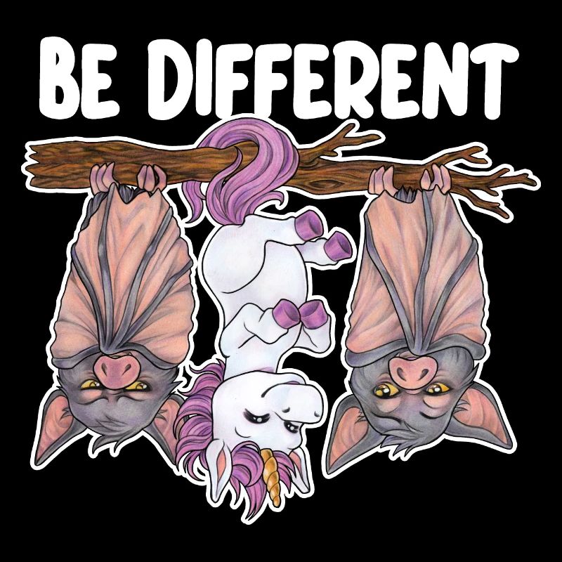 Be Different - Lustiges Einhorn mit Fledermäusen