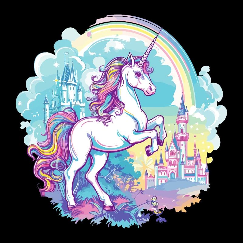 Unicorn, Rainbow, Castle, Multicolorful, Magic, Fantasy