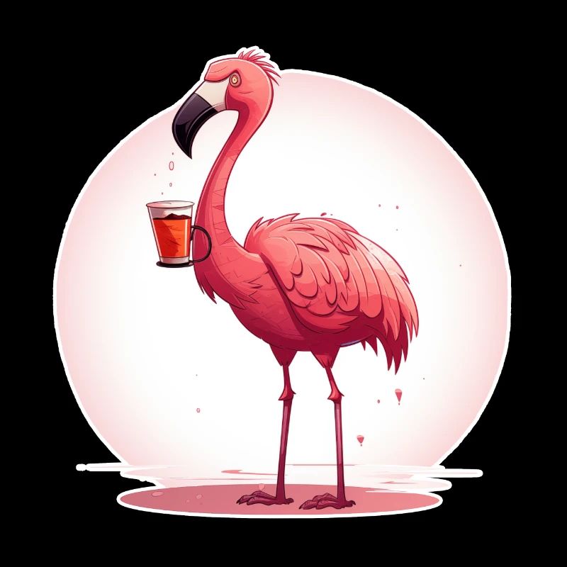 Flamingo drinks coffee