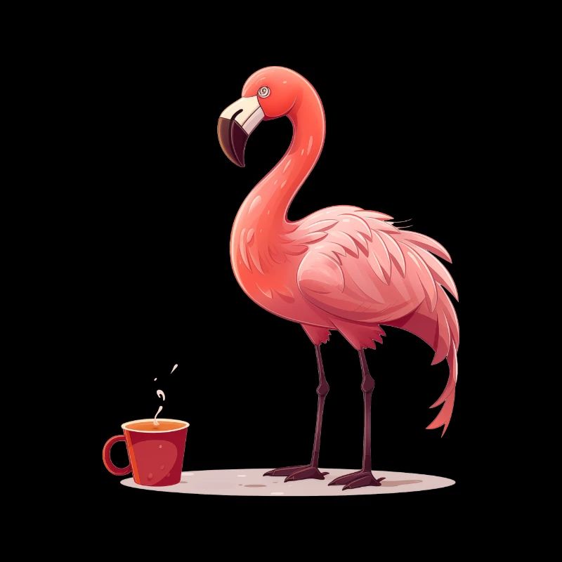 Flamingo drinks coffee