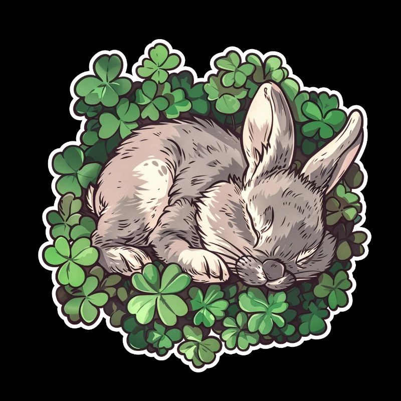 Sleeping bunny in clover Easter motif